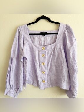 J. Crew Light Lavender Square-Neck Linen Button Blouse size small